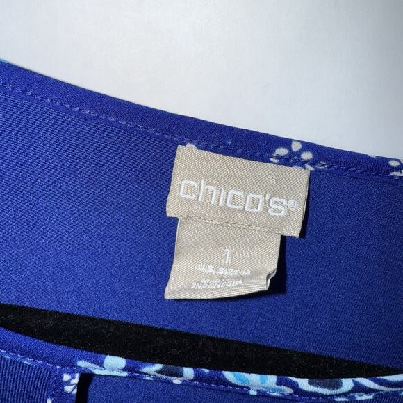 Chico’s Women’s Printed Kimono Sleeve Top Keyhole Neck Blue Size 1 - Picture 4 of 5